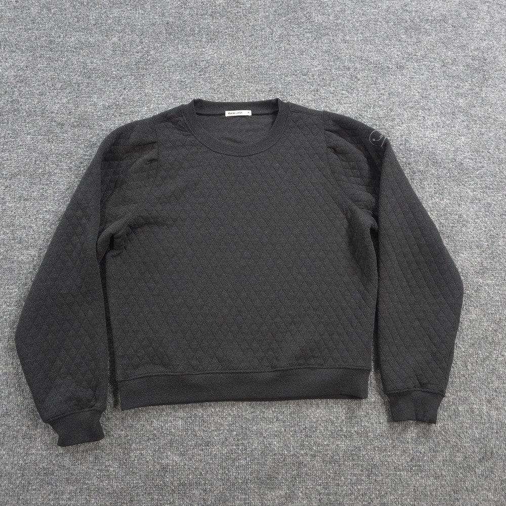 Marine Layer Sweatshirt Womens M Gray Corbet Quilted Puff Sleeve Crew Pullover